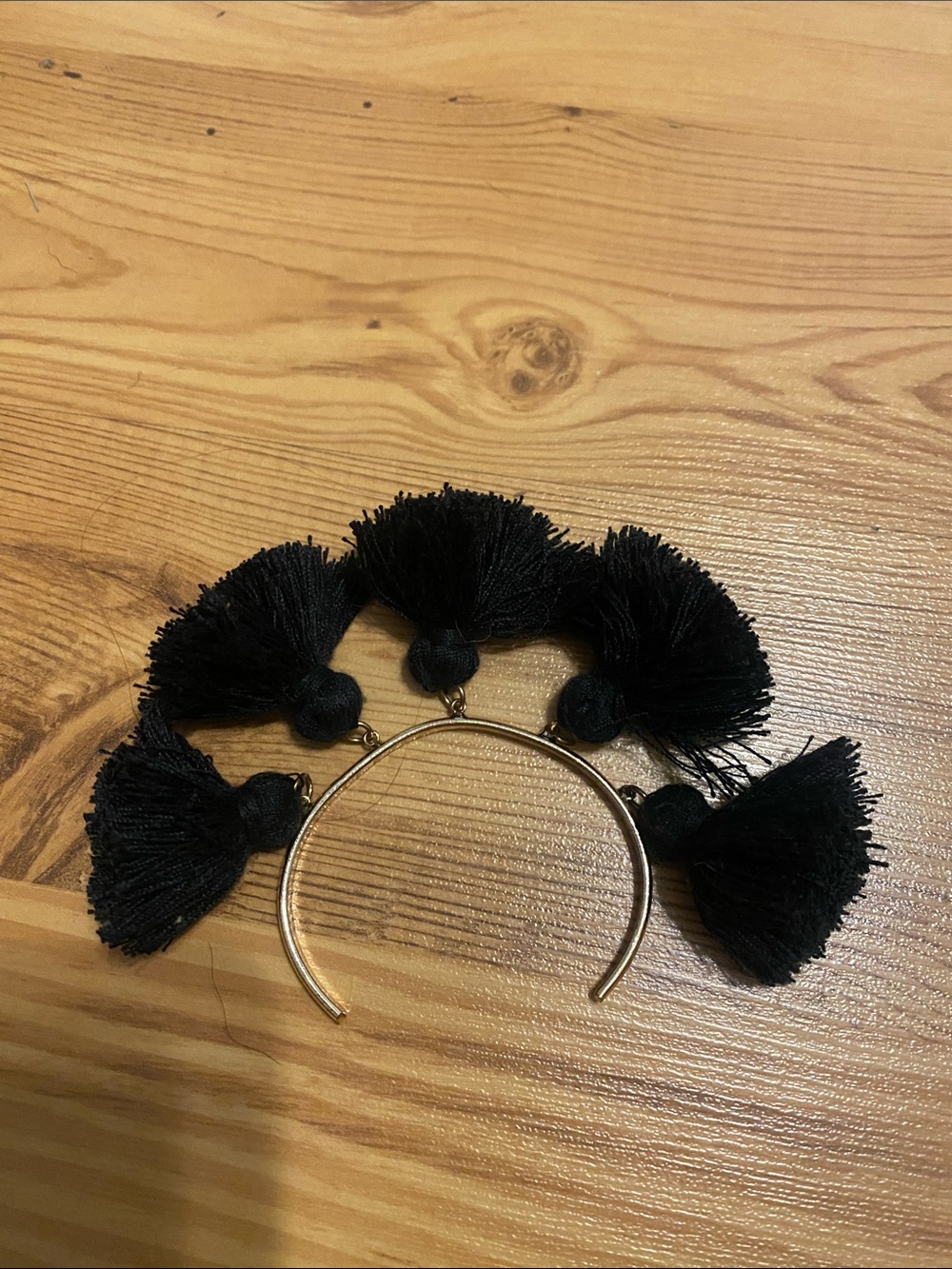 Gold Hoop Bracelet with Black Tassel Fringe